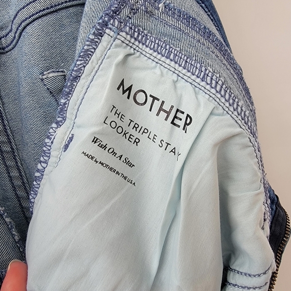 Mother Triple Stack Looker Wish on a Star Jeans Size 31 Blue High Waist Tie - Picture 12 of 16